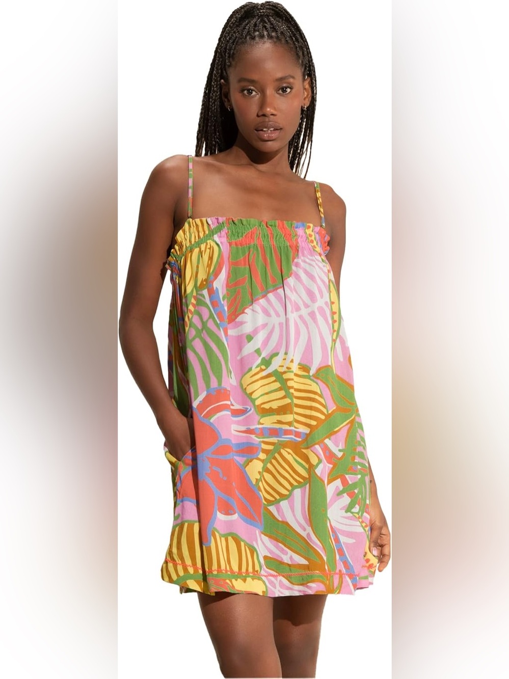 NO OFFERS Tropical Print Sundress in Pink, Green & Yellow